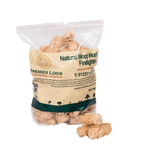 Natural Wood Wool Firelighters Pack of 50