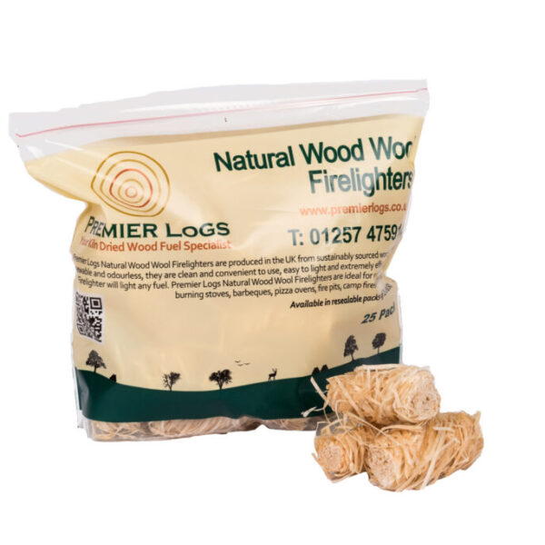 Natural Wood Wool Firelighters Pack of 25